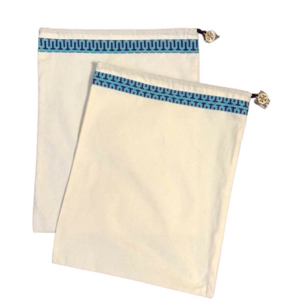 Set of 2 Tory Burch Logo Pull Linen Dust Bags Storage Travel  12”x15”